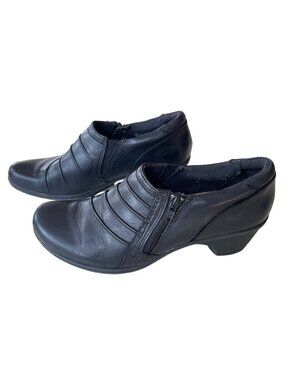 Richmond Black Leather Slip On Ankle Shoes Women's 9M Side Zip Low Heel